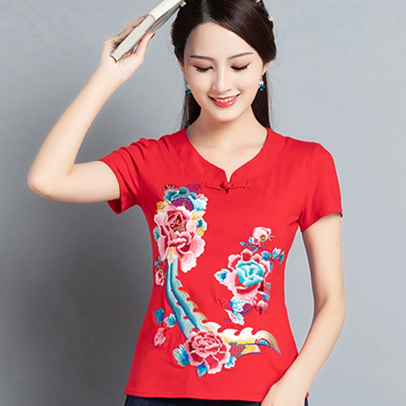 Модная футболка женская винтажная топ-Футболка Camiseta feminina плюс Размер 6XL народный заказ Haut Femme летняя верхняя одежда Moda Mujer - Цвет: big flower red