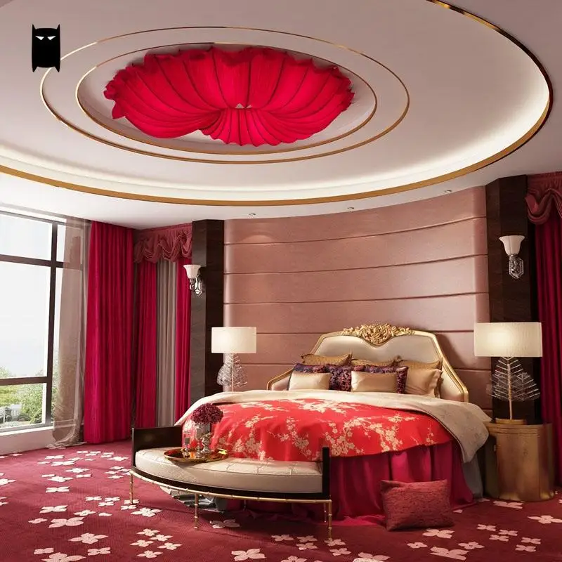 Красный оранжевый кофе ткань цветок абажур потолочный светильник Китайский романтическое искусство украшения плафон лампа Блеск спальня дизайнер