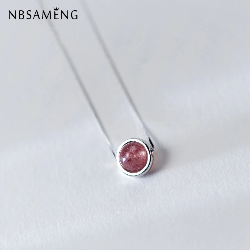 NBSAMENG Настоящее серебро 925 проба розовый Клубника Кристалл ожерелья и подвески из
