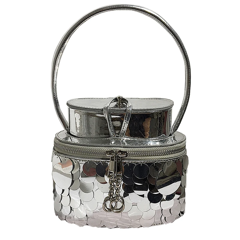 Silver Sequins Bucket Bag Handbags Silver Party Wedding Clutch Bag