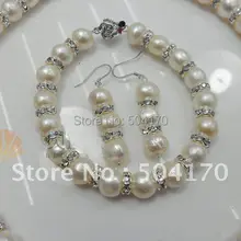 Горячая ювелирных изделий 10-11 мм натуральный жемчуг ювелирные изделия из трех частей мода фурнитура из сплава дизайн FP39