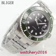 Newest 40mm Bliger black Dial Complete Calendar SS band Luminous Hand Auto Watch Sapphire Glass Automatic Mechanical Mens Watch
