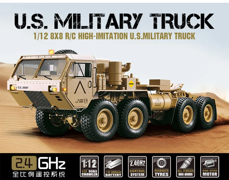 HG 1/12 RC военный грузовик США металлический 8*8 шасси Модель 2,4G радио Серводвигатель P801 TH04720