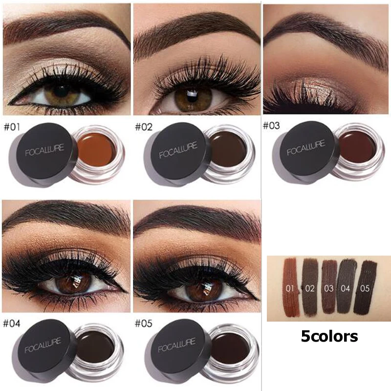 

Professional Eye Brow Tint Makeup Tool Kit Waterproof High Brow 5 Color Pigment Black Brown Henna Eyebrow Gel With Brow Brush