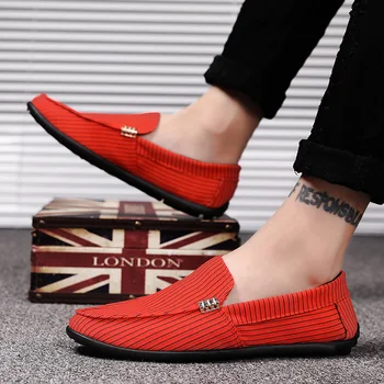 

New Fashion Stripe Canvas Men's Casual Shoes Striped Tide Flats Spring Autumn Quality Denim For Men Outdoor Office Canvas Shoes