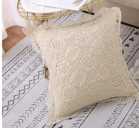 Handmade classilca floral crochet cushion cover hook flowers pillow case decorative throw lace border pillowcase Sofa