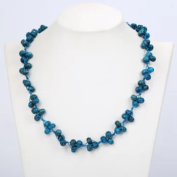

Original Natural Blue Turquoise Necklace Healing crystal Ladies Pearl Chain Elegant Women Weave Pendant Necklace Reiki Jewelry