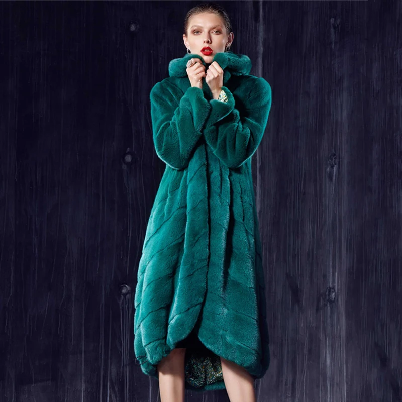 M. Y. FANSTY 2019 благородные зимние женские теплые с мехом Капор из норки пальто X-Long натуральный мех пальто Полный Пелт три пуговицы
