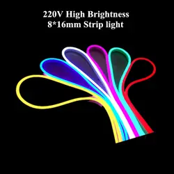 AC220V 8*16 мм мини LED Neon Flex знак высокого Яркость SMD 2835 двойная Освещение LED Neon Rope- светящиеся светодиодные полосы света + ЕС Plug