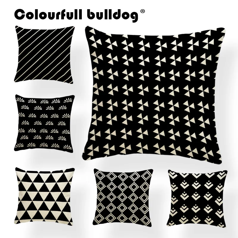 

Black Beige Geometric Striped Rectangle Trigon Cushion Covers Mandala 45*45cm Polygon Cotton Bedroom Sofa Decorative Pillow Case