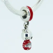 Подходит для Pandora Браслеты японская кукла подвески с красной эмалью серебряные бусины 925 пробы