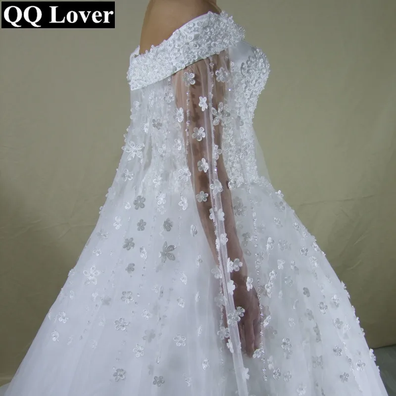 QQ Lover Новое свадебное платье с вырезом лодочкой с видео шалью Becautiful свадебное платье с цветами