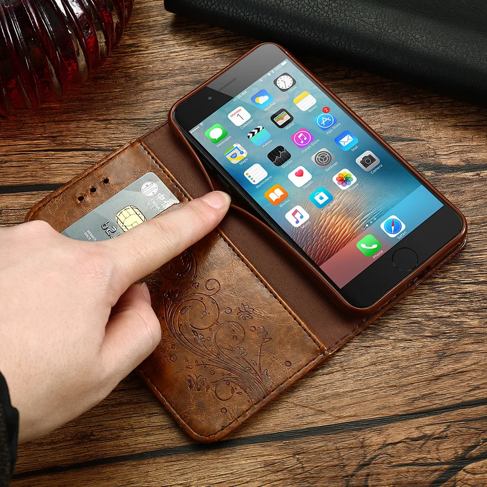 Кожаный флип чехол FLOVEME в стиле ретро для iPhone X XR XS MAX чехлы телефонов с отделениями