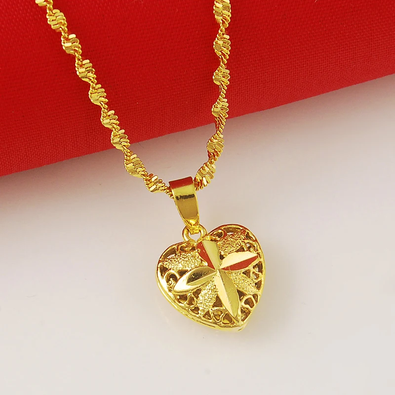 New Trendy 24K Gold Colou Pendant Necklace Cute Fashion Romantic Heart ...