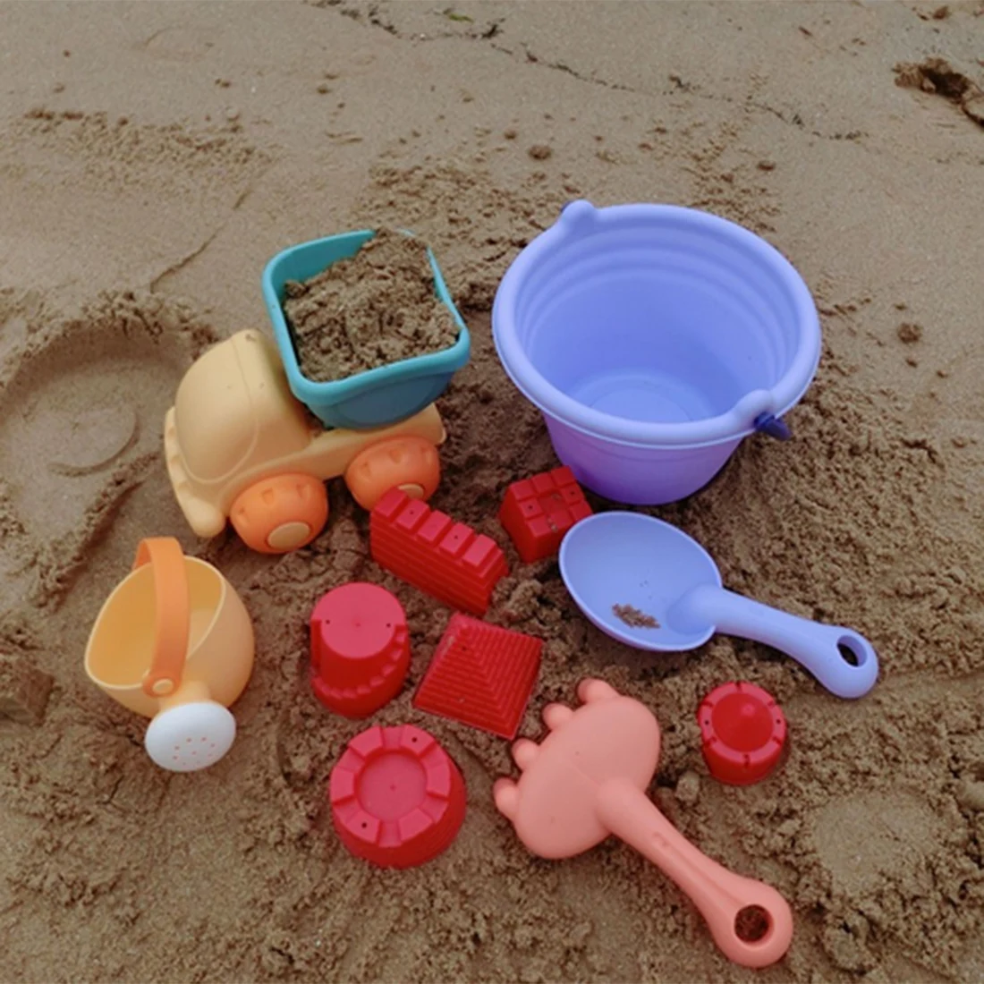 lower price  11-In-1 Beach Sand Toy Set Bucket Shovels Watering Can Children Safety Soft Plastic Gift Outdoor To