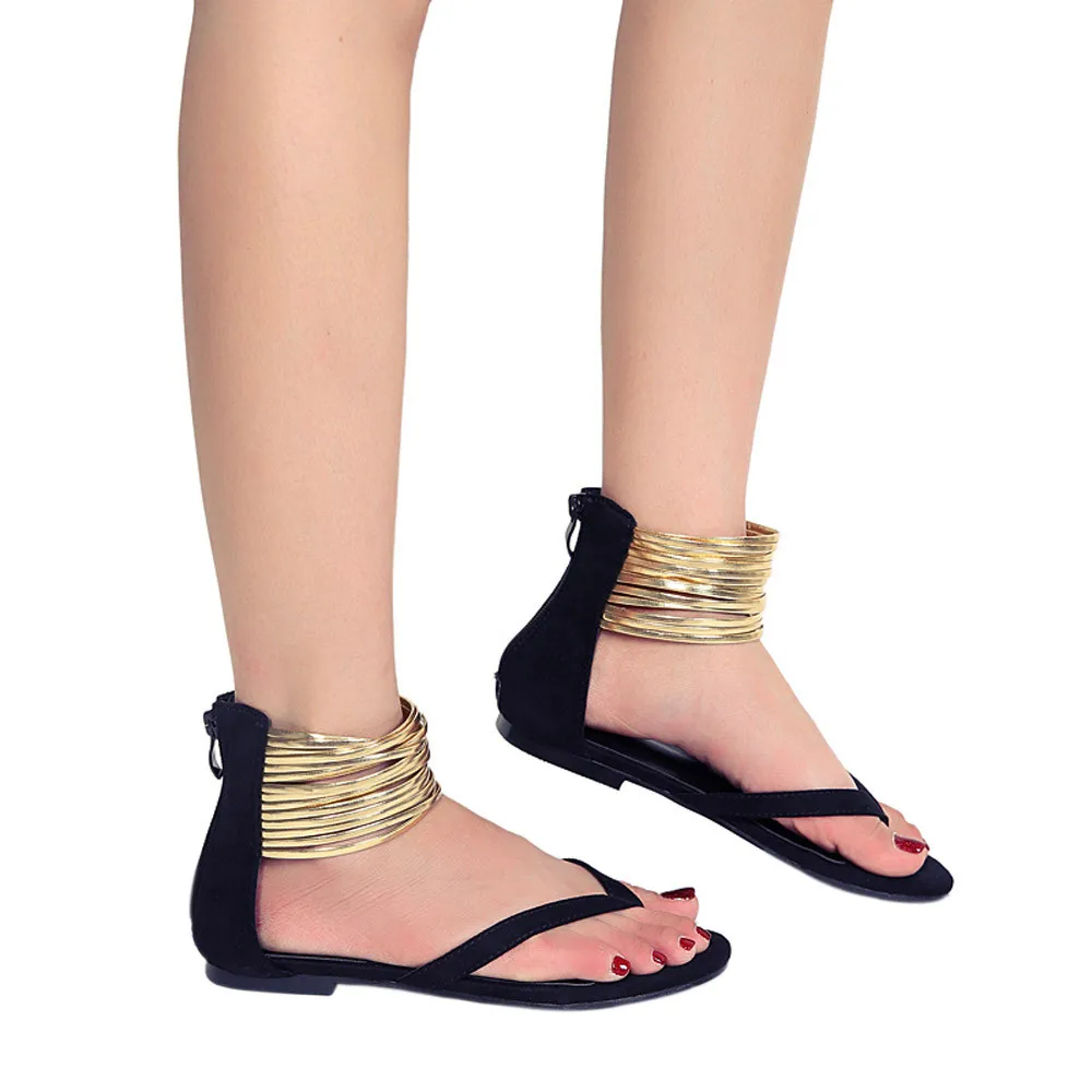 

Nice Women Summer Round Toe Shoes Beach Wear Casual Flat Ankle Strap Flat Clip Toe Beach Sandals Fashion Women Sandals