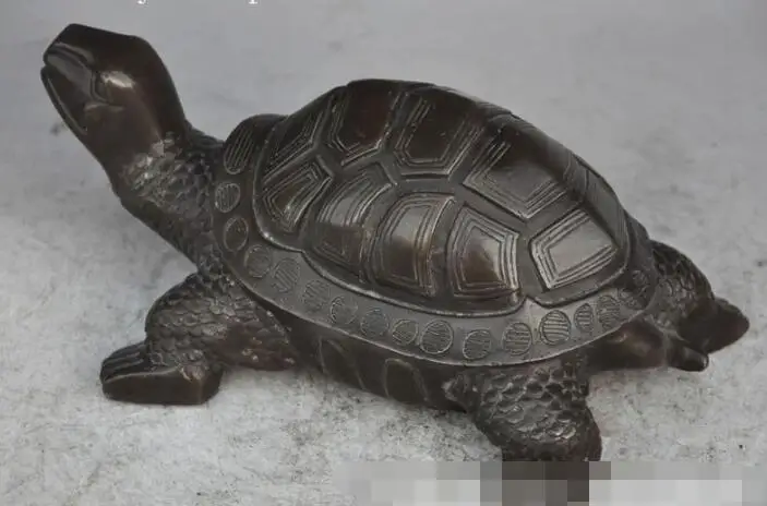 

S6694 8"folk chinese fengshui bronze Longevity turtle sea Tortoise auspicious statue D0317