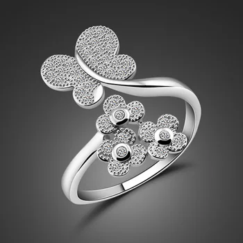 

New charm 925 standard silver ring butterfly female fashion garland dazzling zircon Solid Silver Ring Jewelry birthday gift