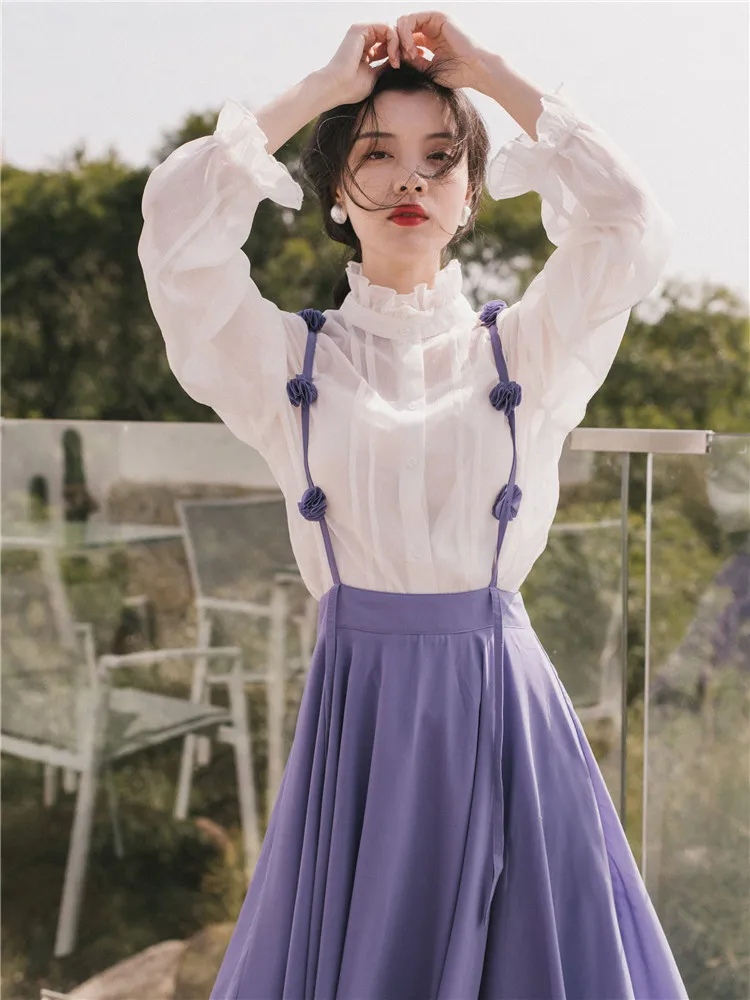 Ubei New French vintage skirt set white shirt nifty two-piece sets minority suits women fashion Ubei New French vintage skirt set white shirt nifty two-piece sets minority suits women fashion