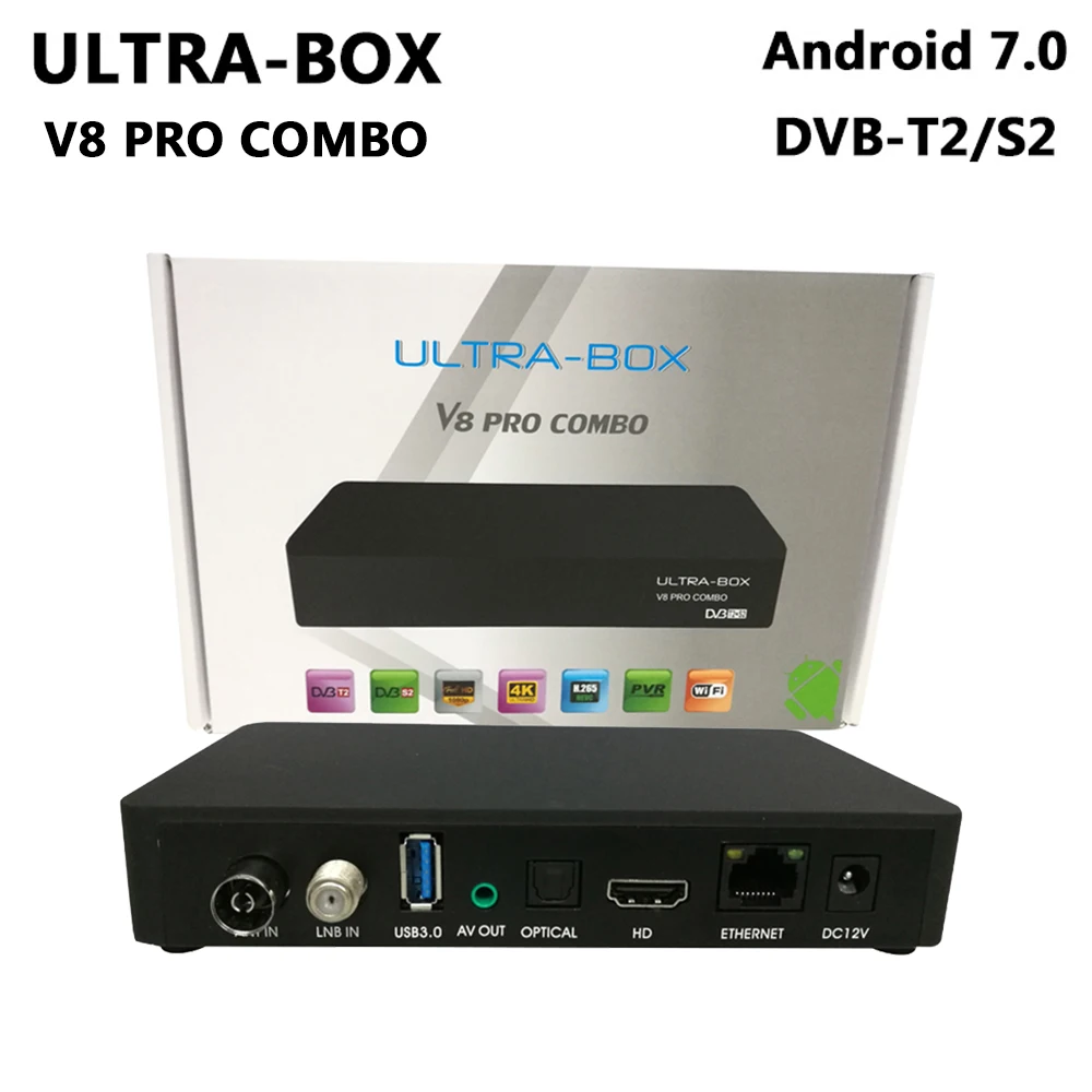 V8 PRO COMBO Android 7 0 ТВ коробка 2 4G Wi Fi H.265 DVB S2 цифровой спутниковый ресивер T2 тюнер USB 3