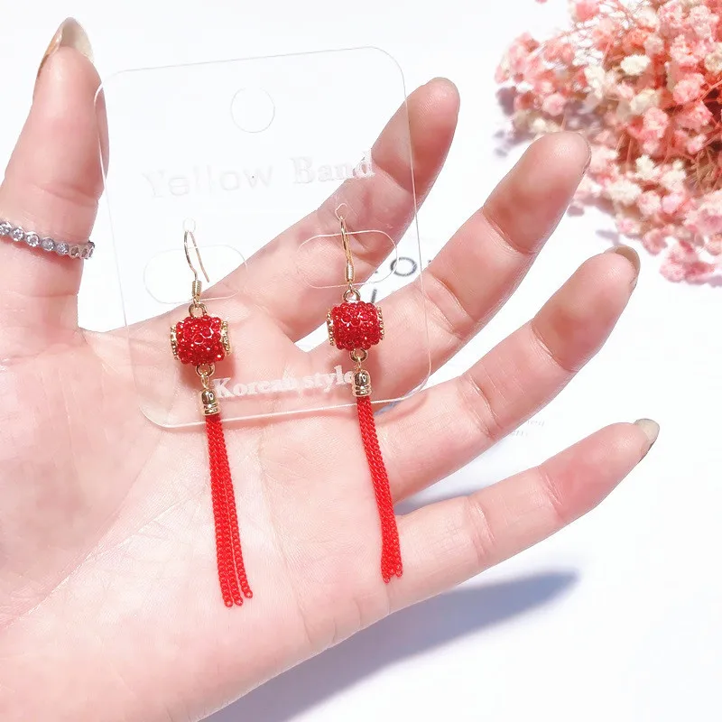Red Lantern Chinese Knot Long Earrings Retro Chinese Style Festive Tassel Earrings New Year Women Fashion Jewelry Accessories
