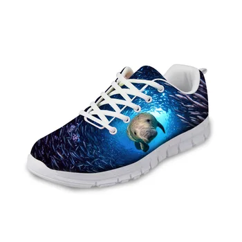 

NOISYDESIGNS 2018 Autumn Women Casual Lace-up Flat Shoes Stylish Blue Sea Animal Dolphin Shark Printed Light Shoes Zapatos Mujer