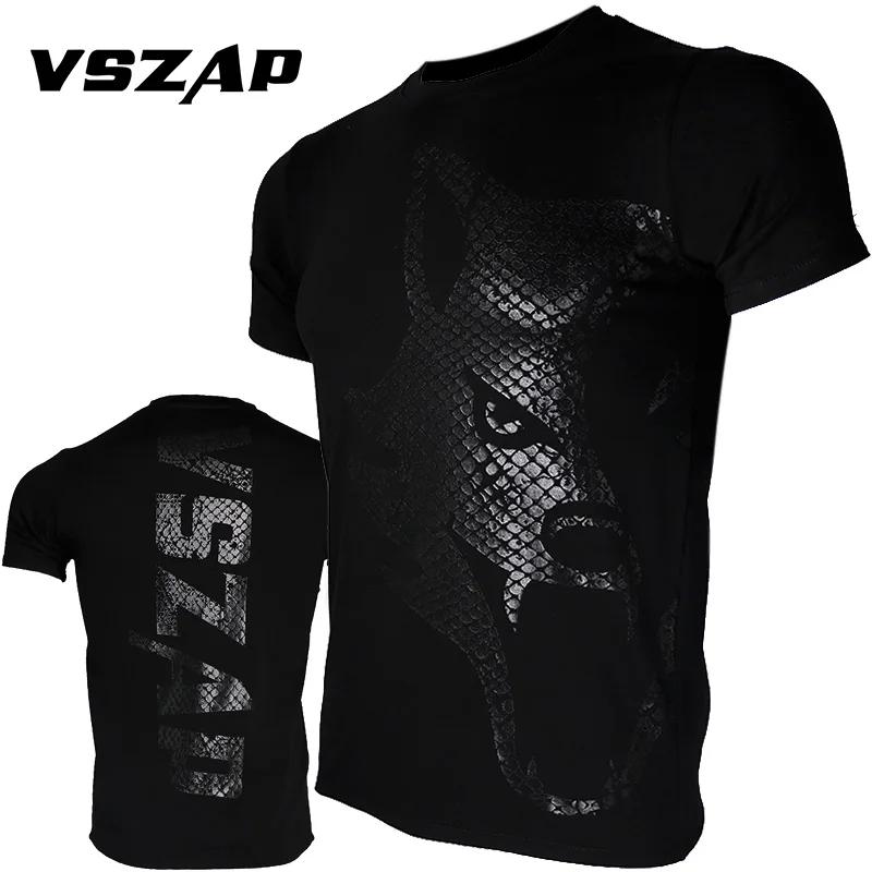 VSZAP бокс ММА футболка темно Трикотажные изделия с волком тренажерный зал Футболка боевые искусства Фитнес Обучение Муай Тай для мужчин