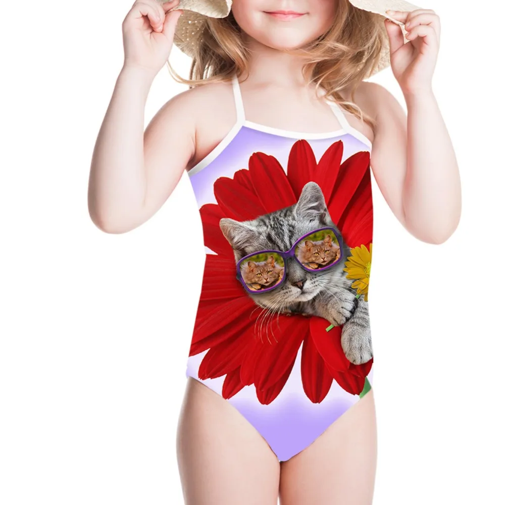 Baby Girls Bathing Suits Cute Swimwear Flower Cat Dog 3D Print One Piece Swimsuit Beachwear Halter Monokini 3t 4t 5t 6t 7t | Спорт и