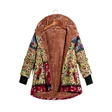 Женская зимняя теплая куртка, верхняя одежда, цветочный принт, с капюшоном, с карманами, Ретро стиль, больше размера, флисовые пальто размера плюс, 4XL, 5XL, chamarras de mujer