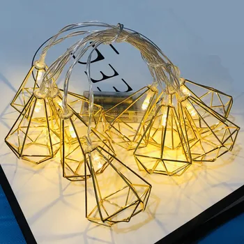 

LED Battery Box Iron Hexagonal Diamond Droplet Rose Gold Geometric Lamp String Christmas Day Party Decoration