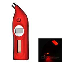 Solar digital automobile tire pressure gauge w/depth gauge – red