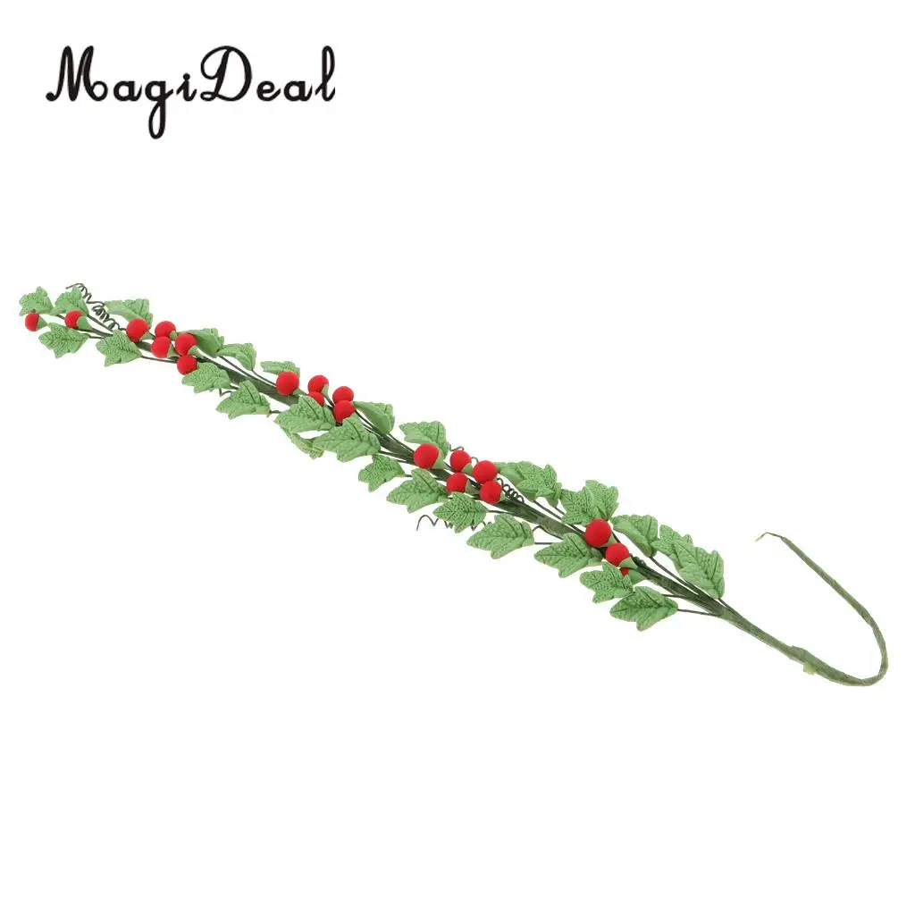 1/12 Scale Handmade Clay Boston Ivy Leaves String Rose Bouquet Dollhouse Indoor Outdoor Furniture Decor Kids Pretend Play Red