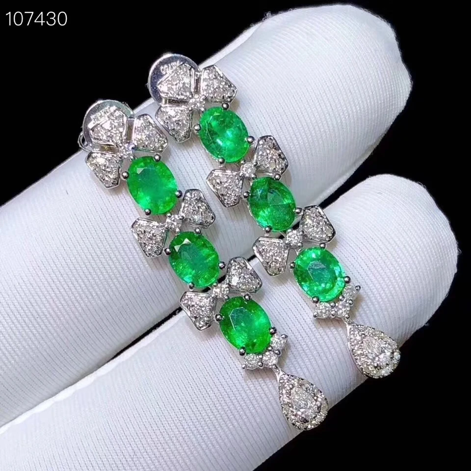 KJJEAXCMY boutique jewelry Supporting detection of 925 pure silver inlaid natural emerald female eardrop