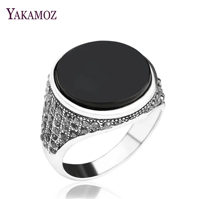 NEW Classic Black Resin Anello Uomini Per Le Donne Argento Antico Placcato Turch NEW Classic Black Resin Anello Uomini Per Le Donne Argento Antico Placcato Turch
