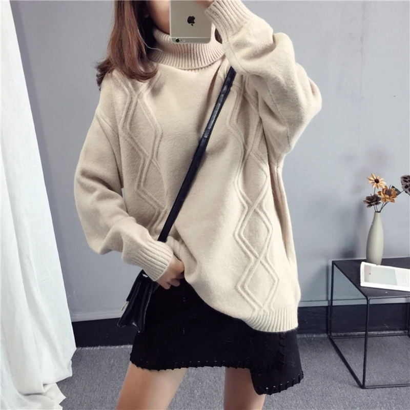 Women Turtleneck Pullover Sweater 2018 Autumn Winter New Tops Female Loose Fashion Sweater High Collar Warm Knit Pullover NO621 Women Turtleneck Pullover Sweater 2018 Autumn Winter New Tops Female Loose Fashion Sweater High Collar Warm Knit Pullover NO621