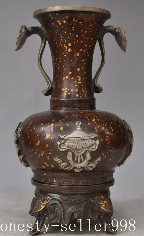 

11"chinese pure bronze gilt silver Auspicious ruyi Elephant foot Vase Jar Statue