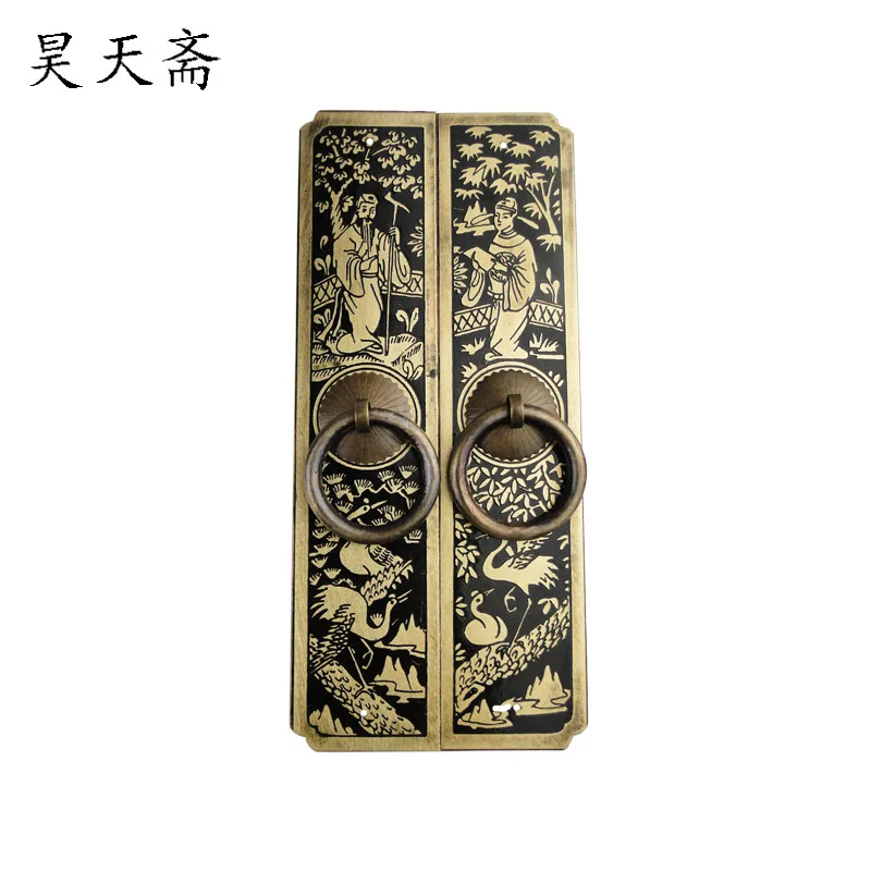 

[Haotian vegetarian] copper door handle carved antique Chinese straight handle HTC-182