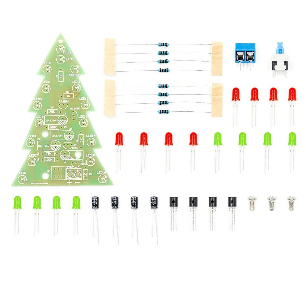 Трехмерный 3D Рождественская елка светодиодный DIY комплект красный/зеленый/желтый светодиодный флэш-схема Комплект Электронный набор для развлечения