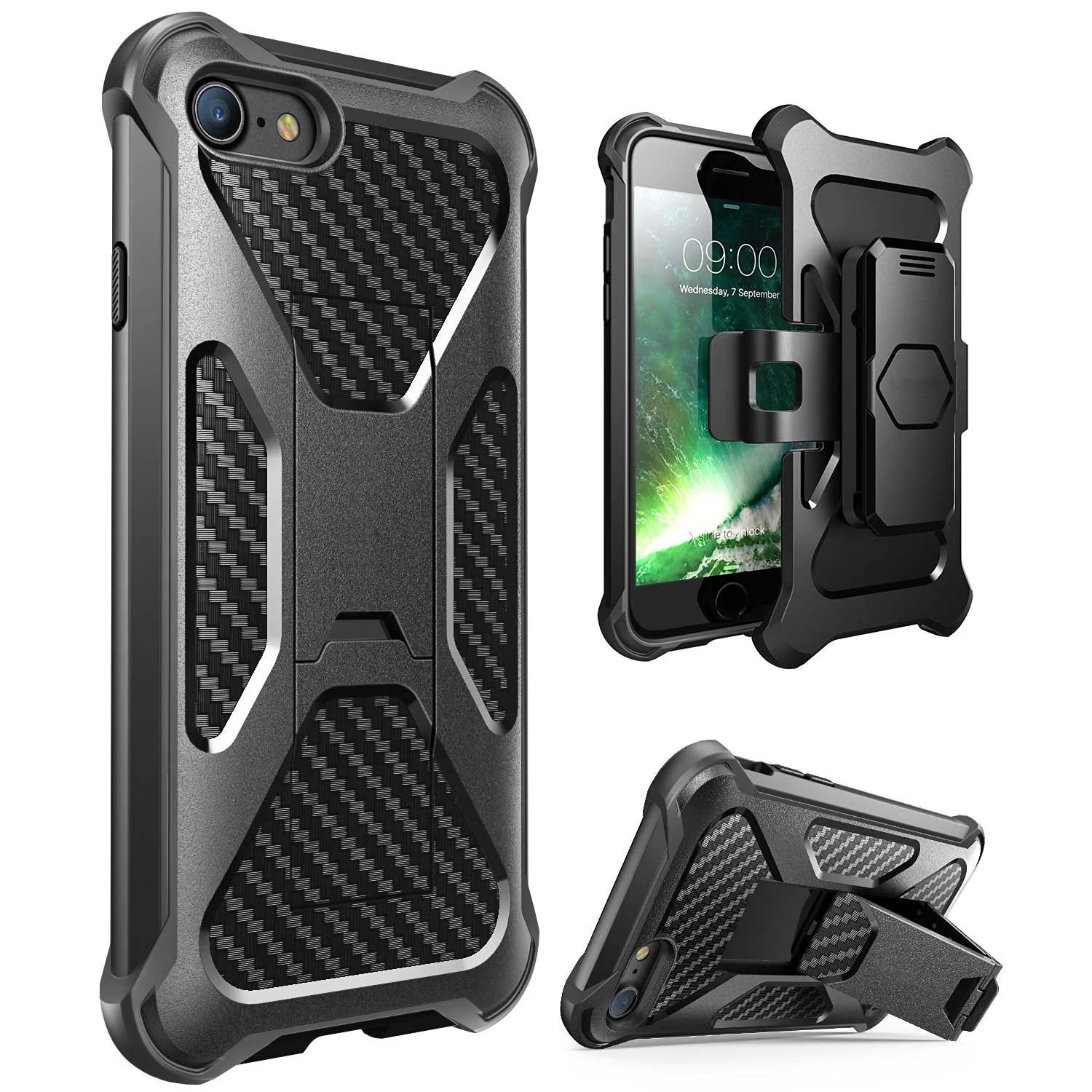 

Hybrid Transformer Kick stand Case for IPhone 8 7 Plus 4.7 5.5 Heavy Duty Cover with Clip Stand Back