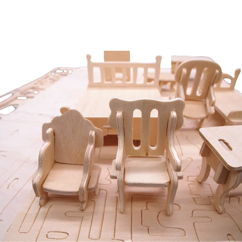 2016 Hot Wooden 3D Puzzle 34pcs Dollhouse Miniature furniture Model Kit