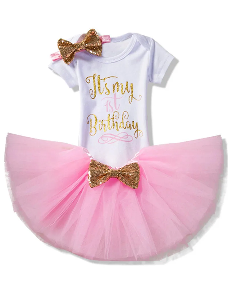 Детская одежда для малышки, 1 день рождения, комплекты одежды для малышей, комбинезон+ юбка-пачка+ шапочка с бантом, 1 год, комплект для крещения
