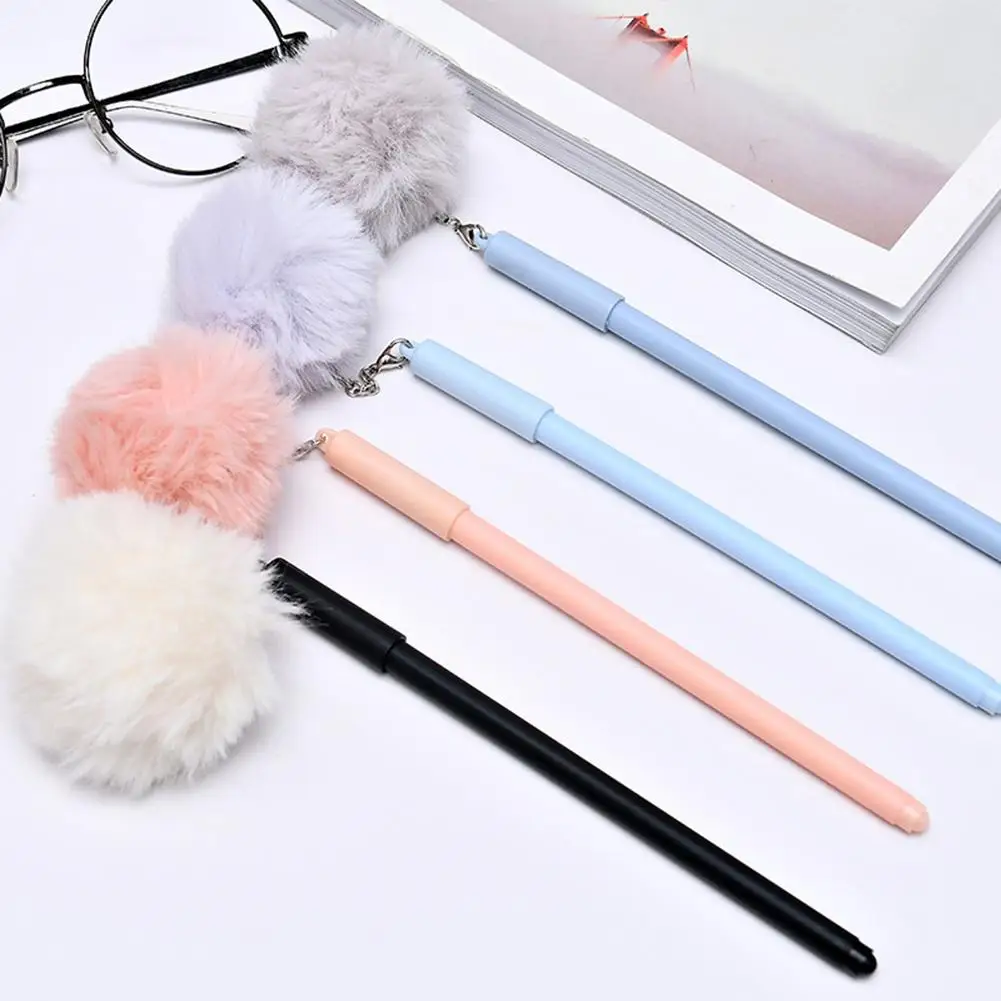 

Hot Sale 0.5mm Black Ink Cute Girl Women Faux Fur Pom Pom Ball Pendant Gel Ink Pen Gift