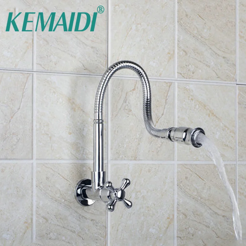 KEMAIDI Kitchen Faucet Taps with Cold Water Kitchen Basin Faucets Wall Mount Taps Faucet 360 Degree Rotatable Spout  Chrome