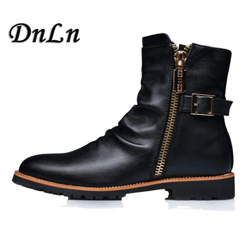 

Men Motorcycle Boots Vintage Combat Boot Winter Fur 2018 New Soft Genuine Leather Waterproof Buckle Military Boots Men Shoes D30