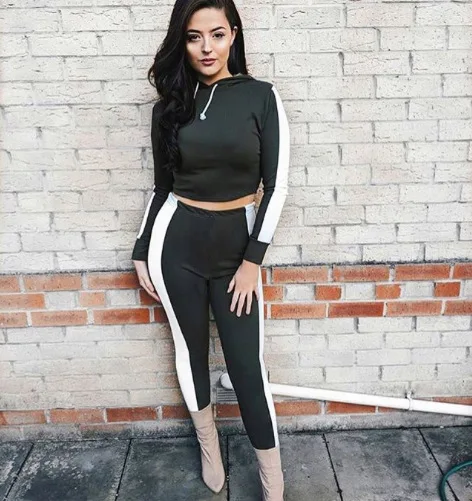 

2019 Tracksuit Women Sports Wear Jogging Running Outdoor Sport Suit 2 Pcs Long Sleeve Hoodies Crop Top+pants Tights Leggings