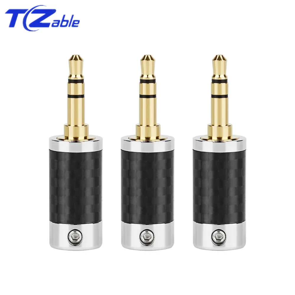 Jack 3 5mm Headphone Adapter 3 Pole Stereo Metal Splice Carbon Fiber Earphone Male Plug HiFi Audio Jacks Soldering Connector DIY