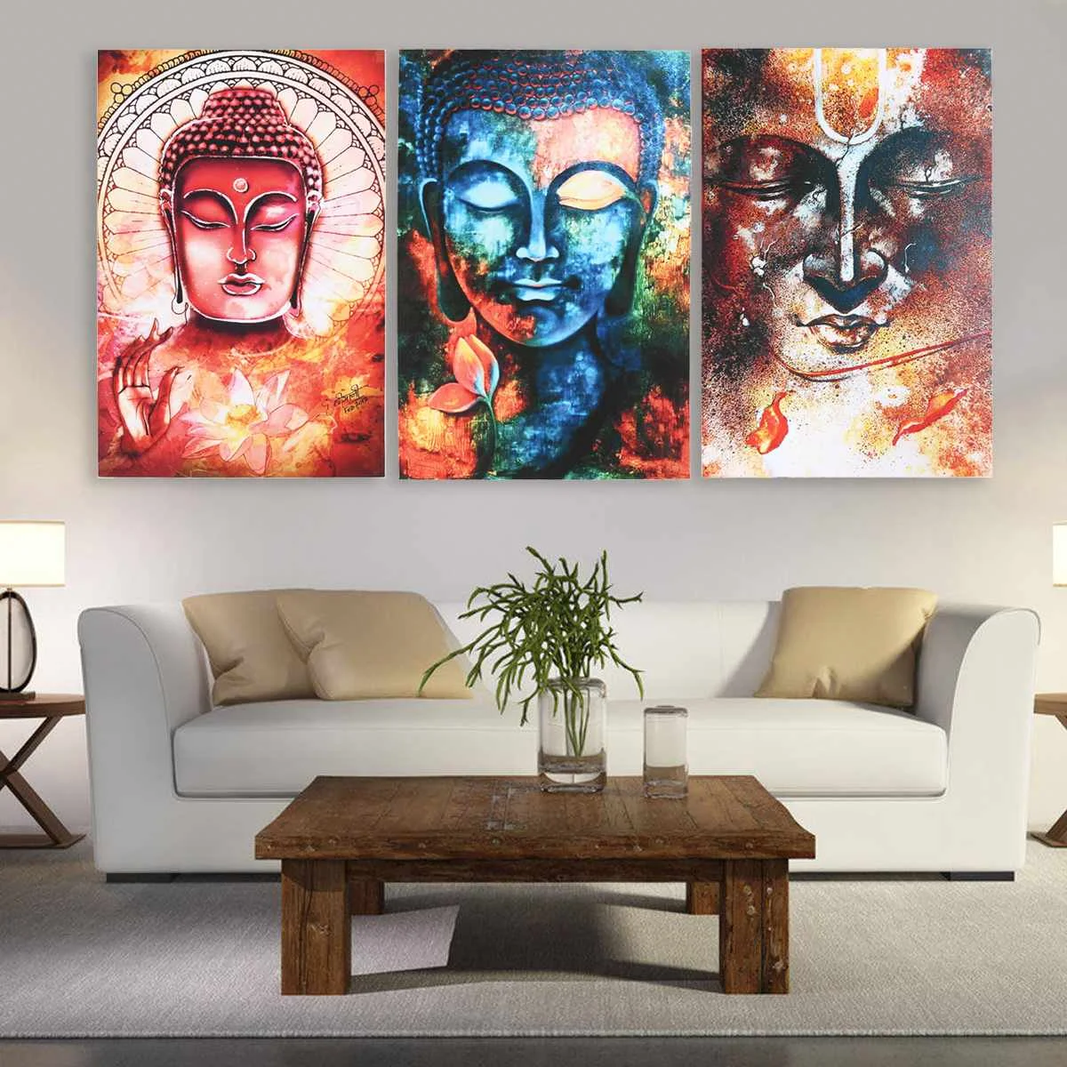 

3 Panels Buddha Statue Canvas Print Painting Poster Framed Modern Living Room Murals Background Wall Decoration Crafts