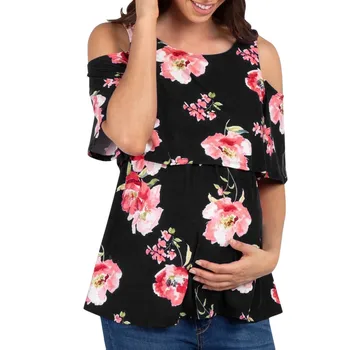 

Summer New Fashion Women Pregnant Nusring Maternity Short Sleeve Strapless Print Floral Tops Blouse Wholesale Free Ship Z4