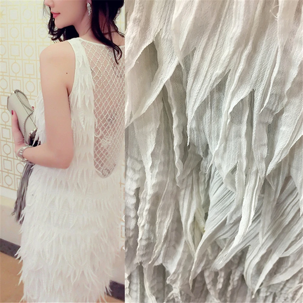 

PanlongHome 5 Yards Chiffon Georgette Fringed Embroidery Lace Evening Gown Ceremony Wedding Dress Apparel Sewing Fabrics