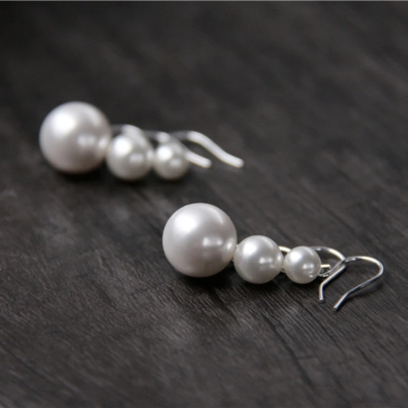 

Leven Fancy 6/8/12mm 925 Sterling Silver Girls Daily Jewelry Ladies Round Drop Pearl Earrings Fine Jewelry Drop shipping